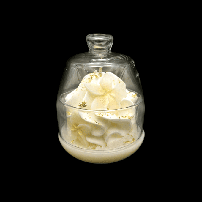 Bougie gourmande sous cloche parfum Monoi