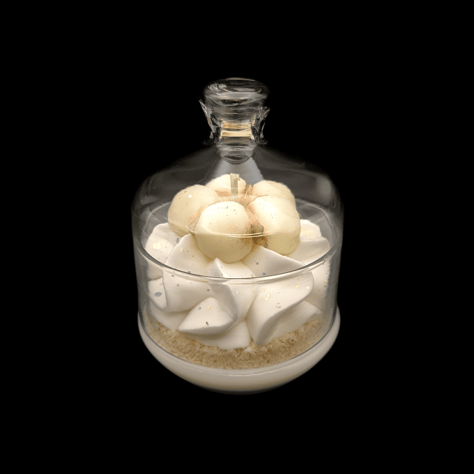 Bougie gourmande sous cloche parfum Fleur de coton