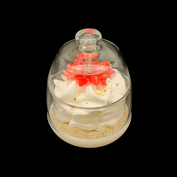 Bougie gourmande sous cloche parfum Fleur de Noël